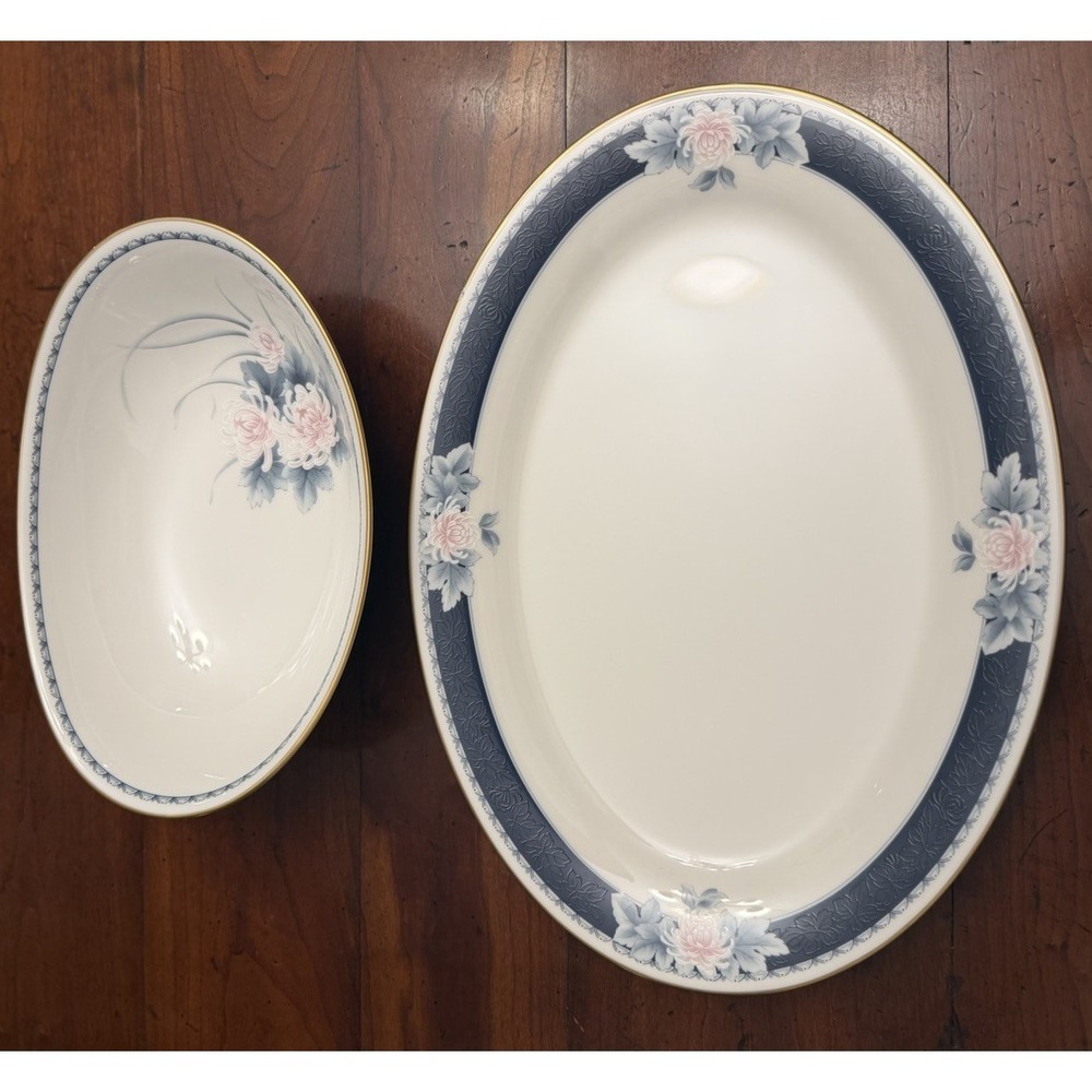 Noritake Nightsong 7268 Ivory China Platter & Oval Vegetable Bowl Set Japan‎
